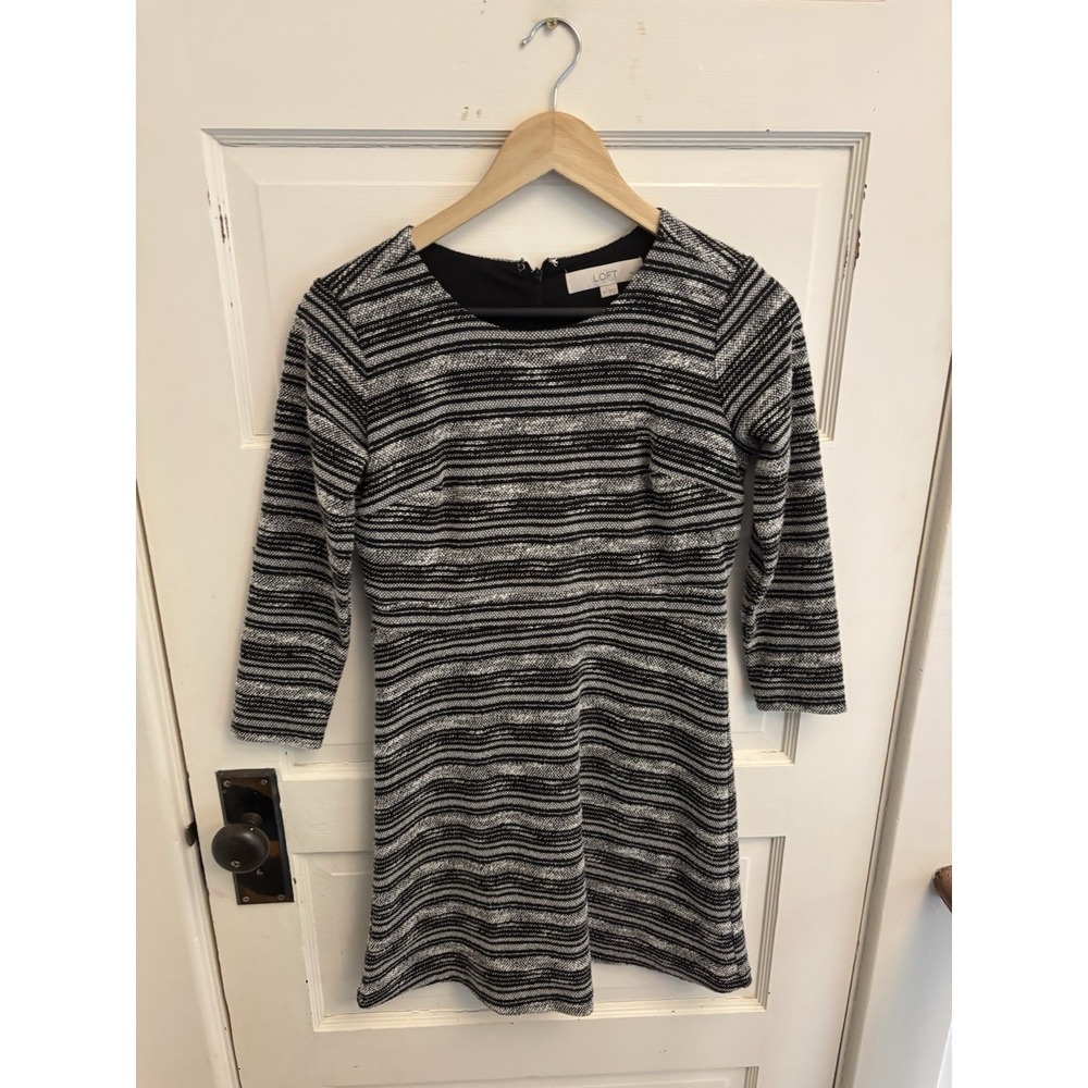 Ann Taylor Loft Women's Heathered Gray/Black A-Line 3/4 Sleeve Dress‎ Size 0P